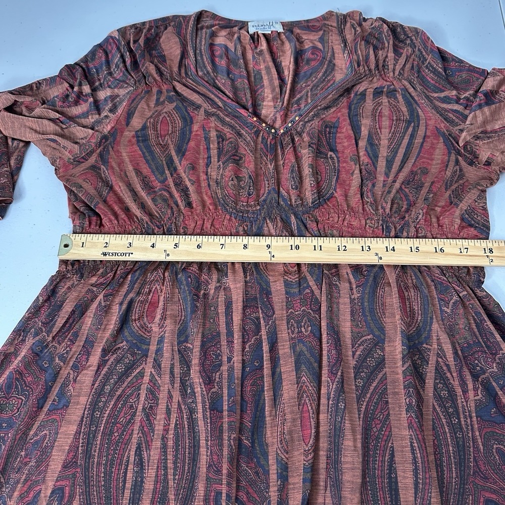 One World Babydoll Tunic Top Brown‎ Paisley Embellished Boho Size 1X - Picture 7 of 11